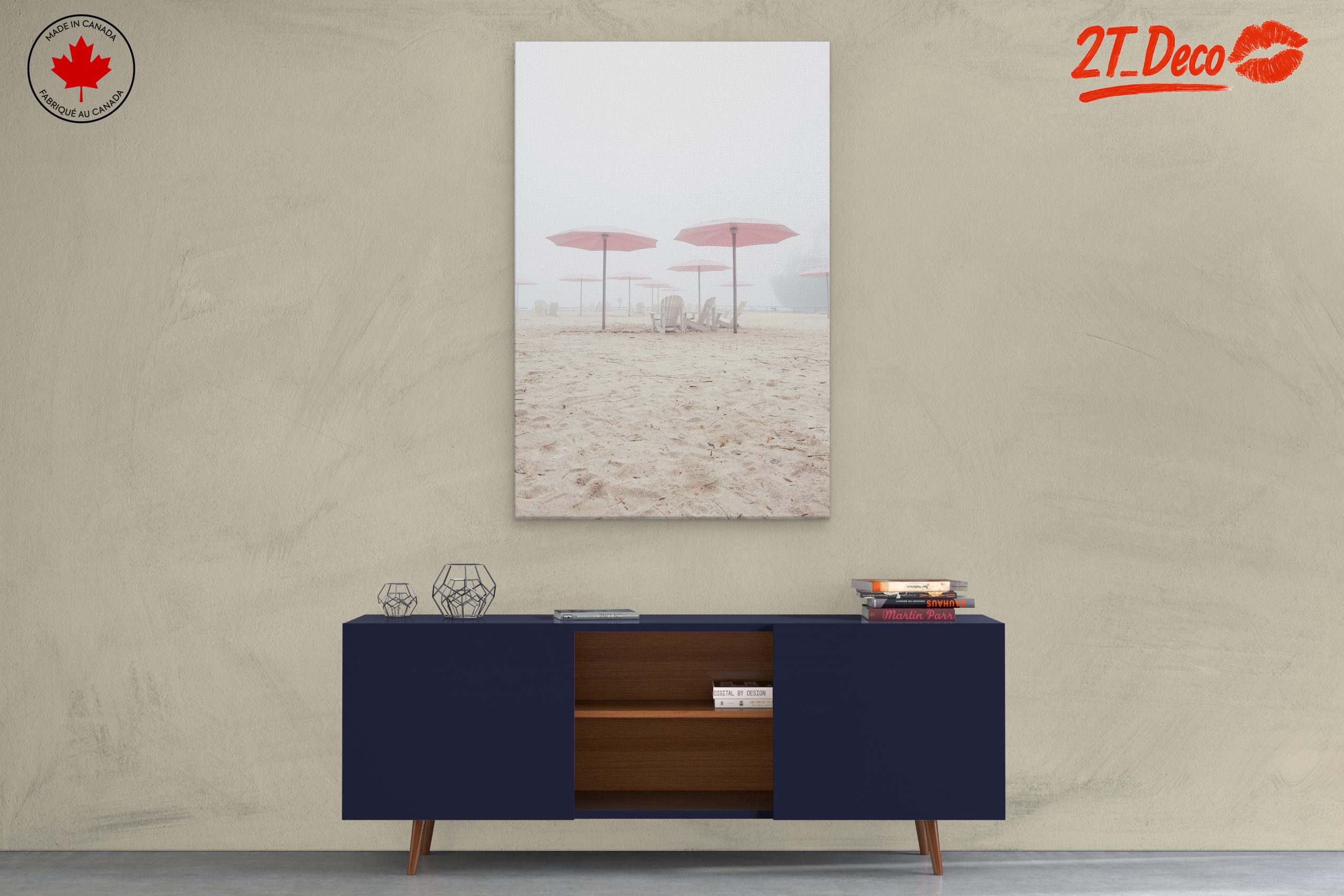 Foggy Beach Scene with Umbrellas - Image 3