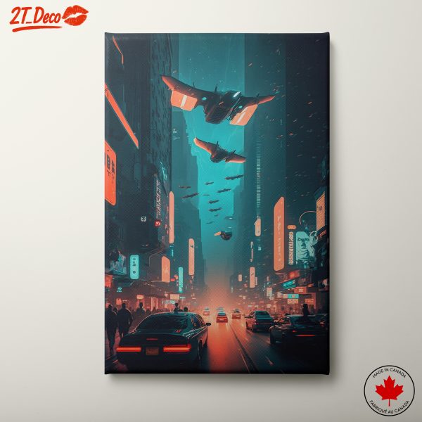 Futuristic Cityscape with Flying Vehicles