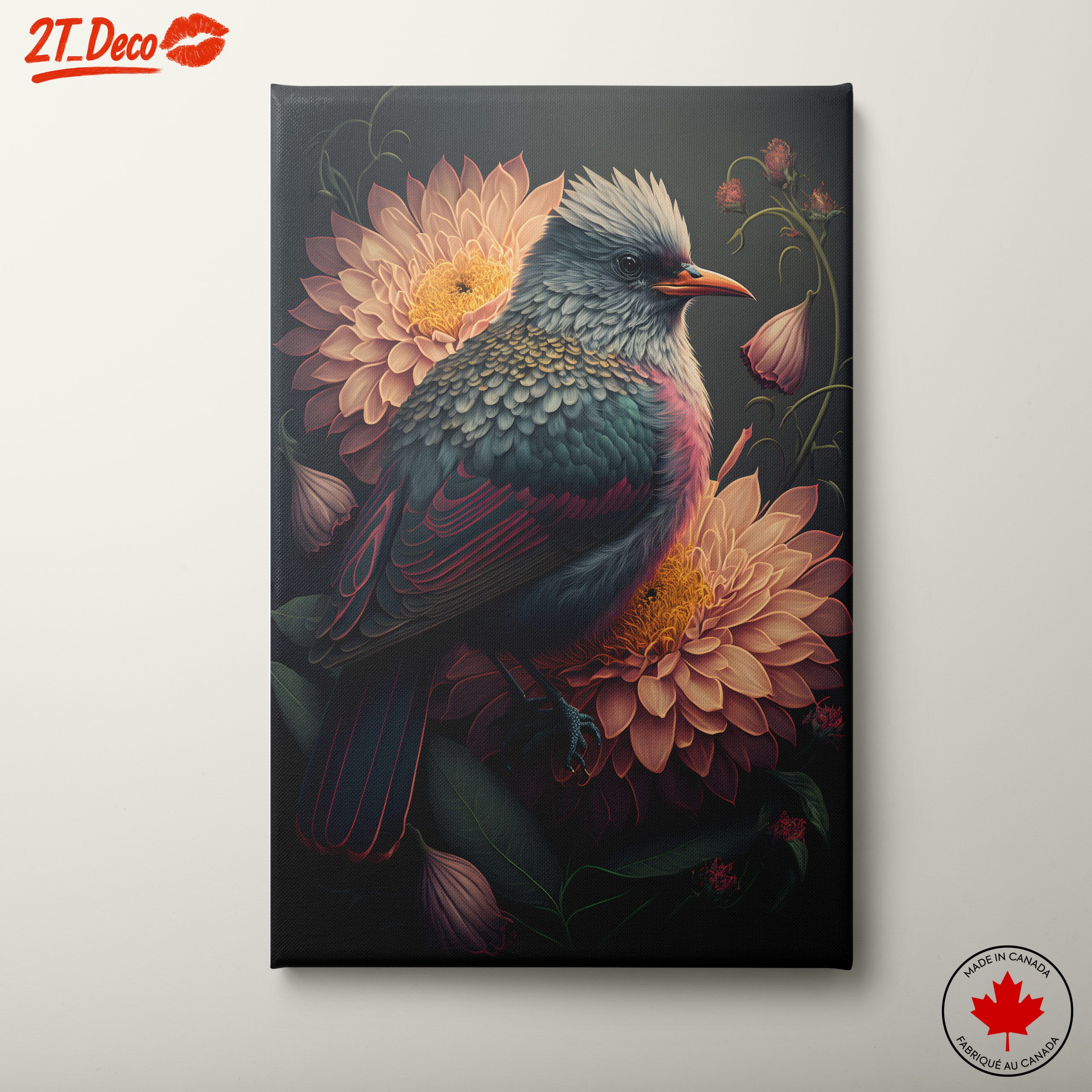 Colorful Bird Among Floral Elements