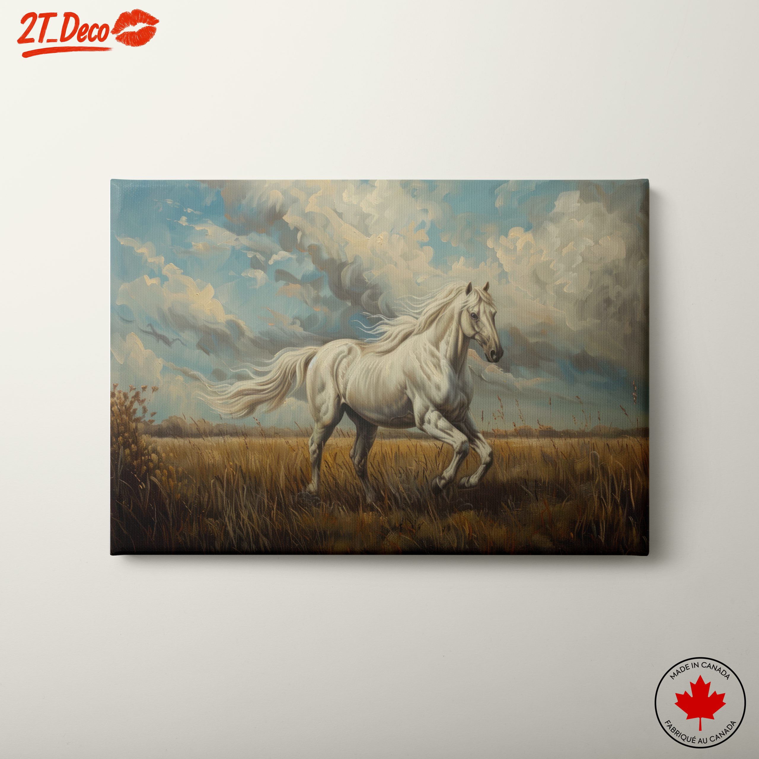 Majestic White Horse Against Dramatic Sky