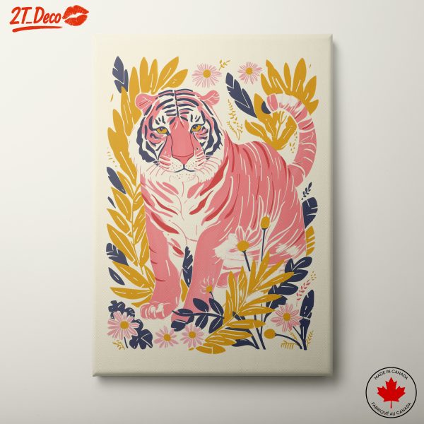 Stylized Tiger Among Colorful Flowers