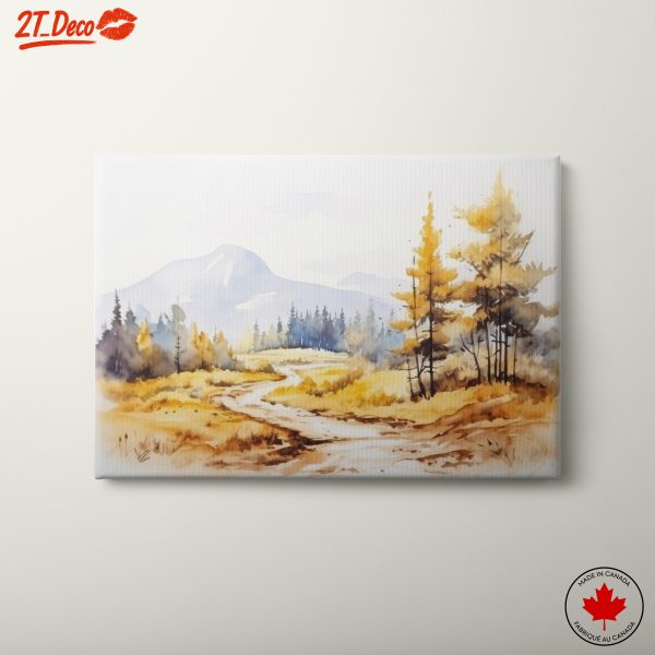 Watercolor Nature Landscape with Autumn Trees