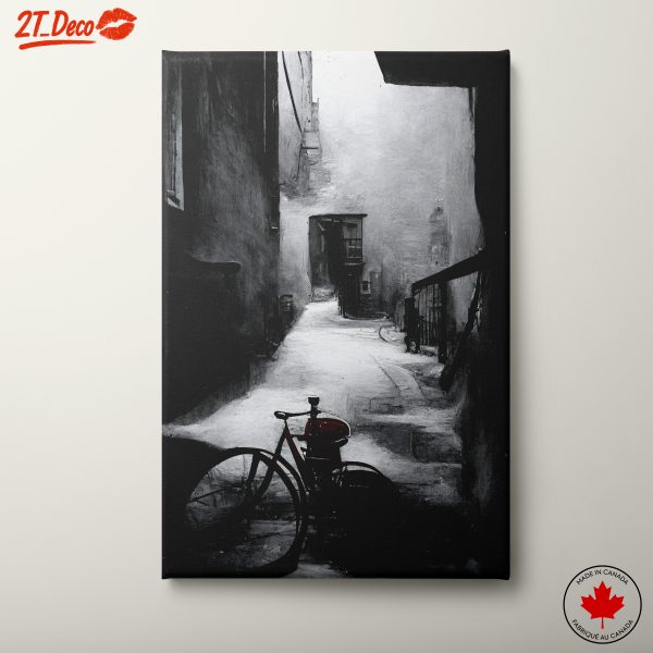 Black and White Urban Alley with Red Bicycle