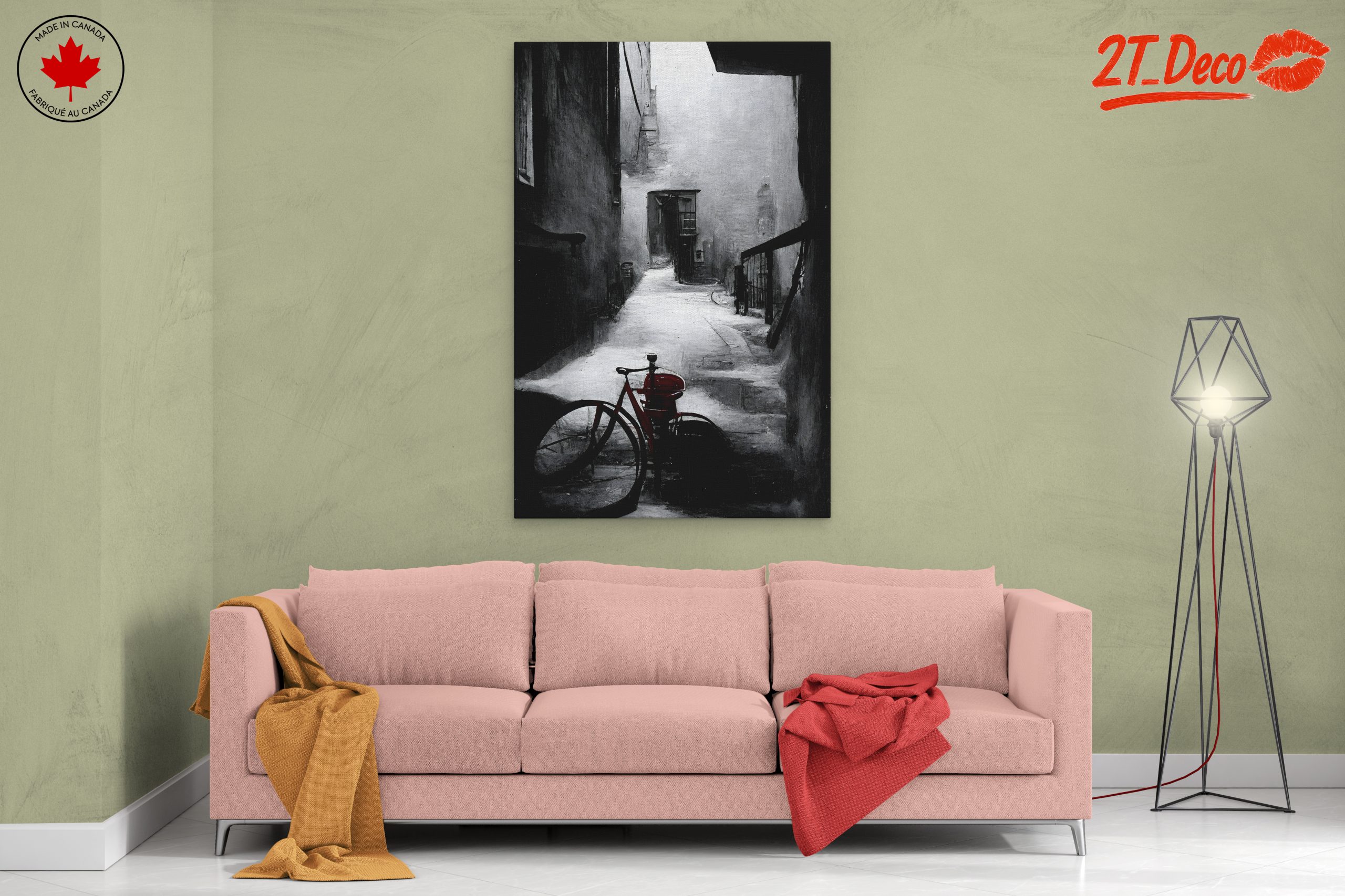 Black and White Urban Alley with Red Bicycle - Image 2