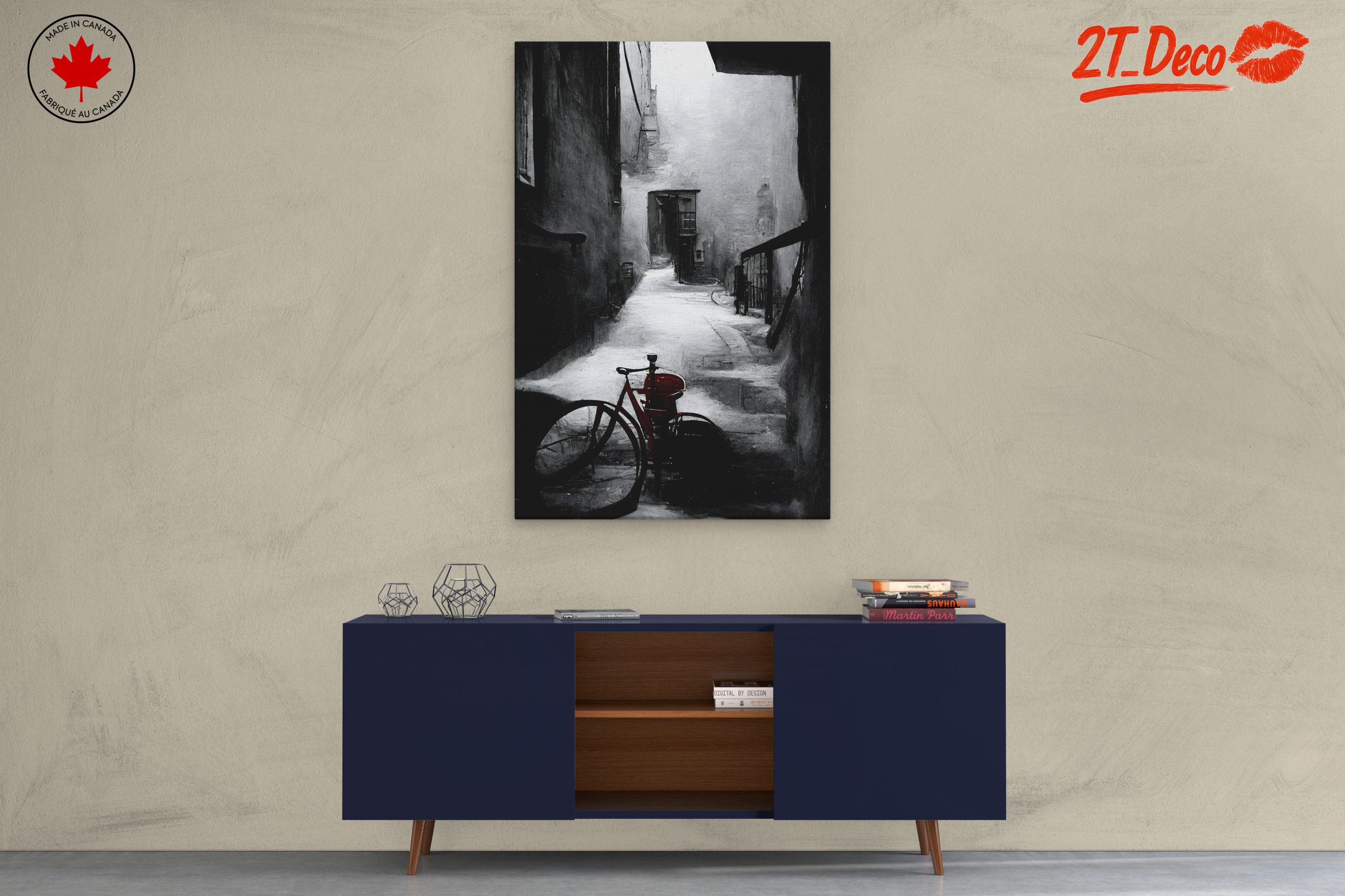 Black and White Urban Alley with Red Bicycle - Image 3