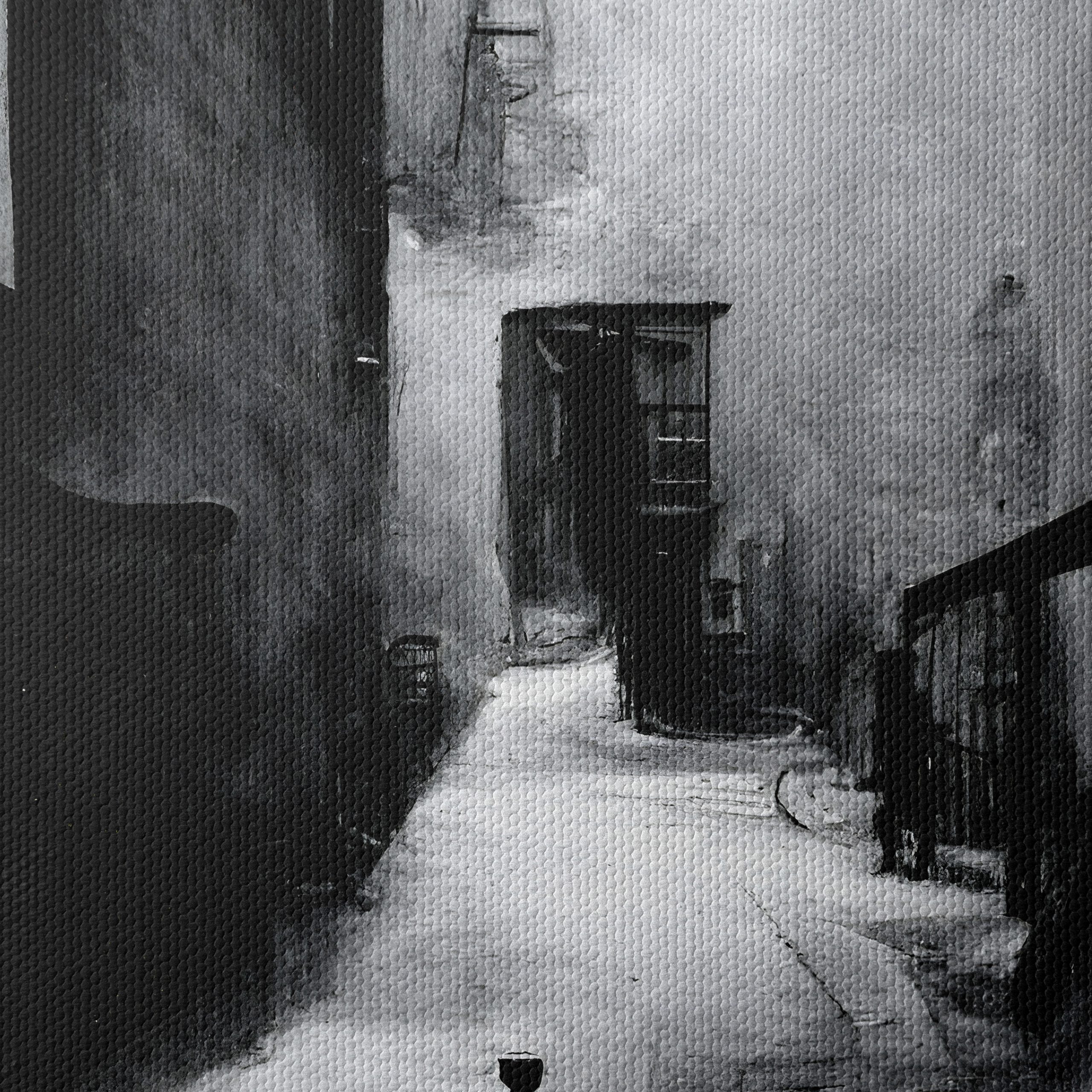 Black and White Urban Alley with Red Bicycle - Image 4