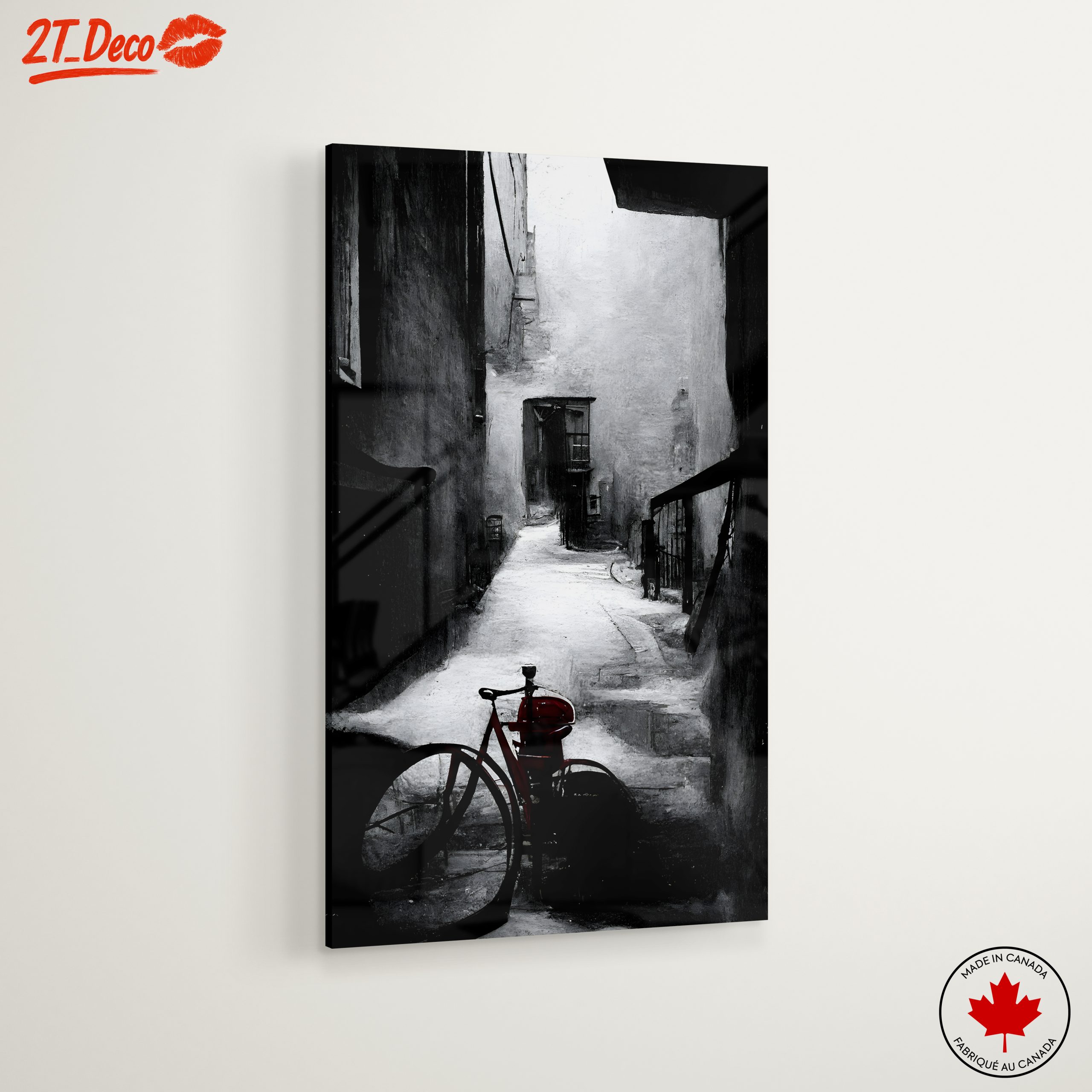 Black and White Urban Alley with Red Bicycle - Image 6