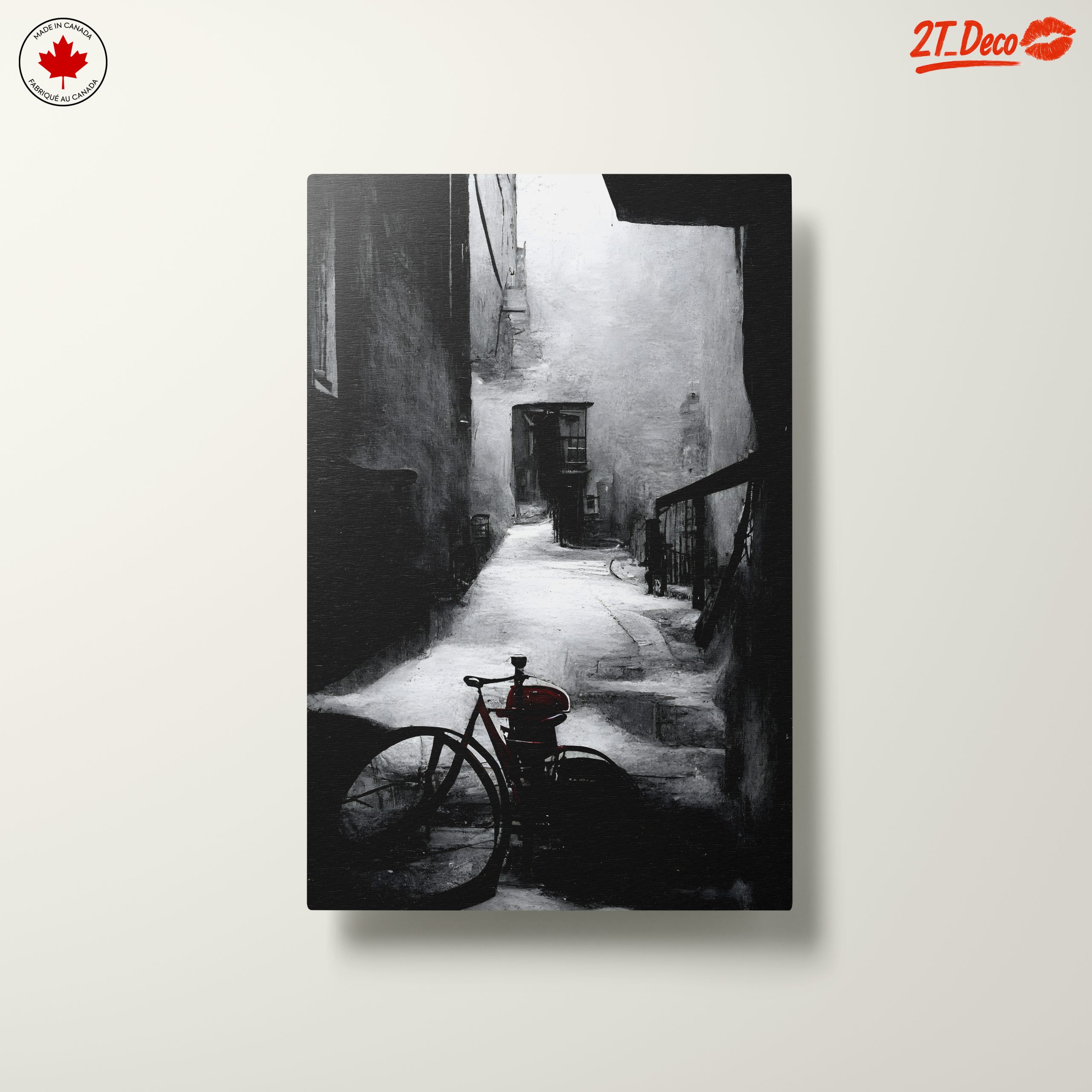 Black and White Urban Alley with Red Bicycle - Image 10