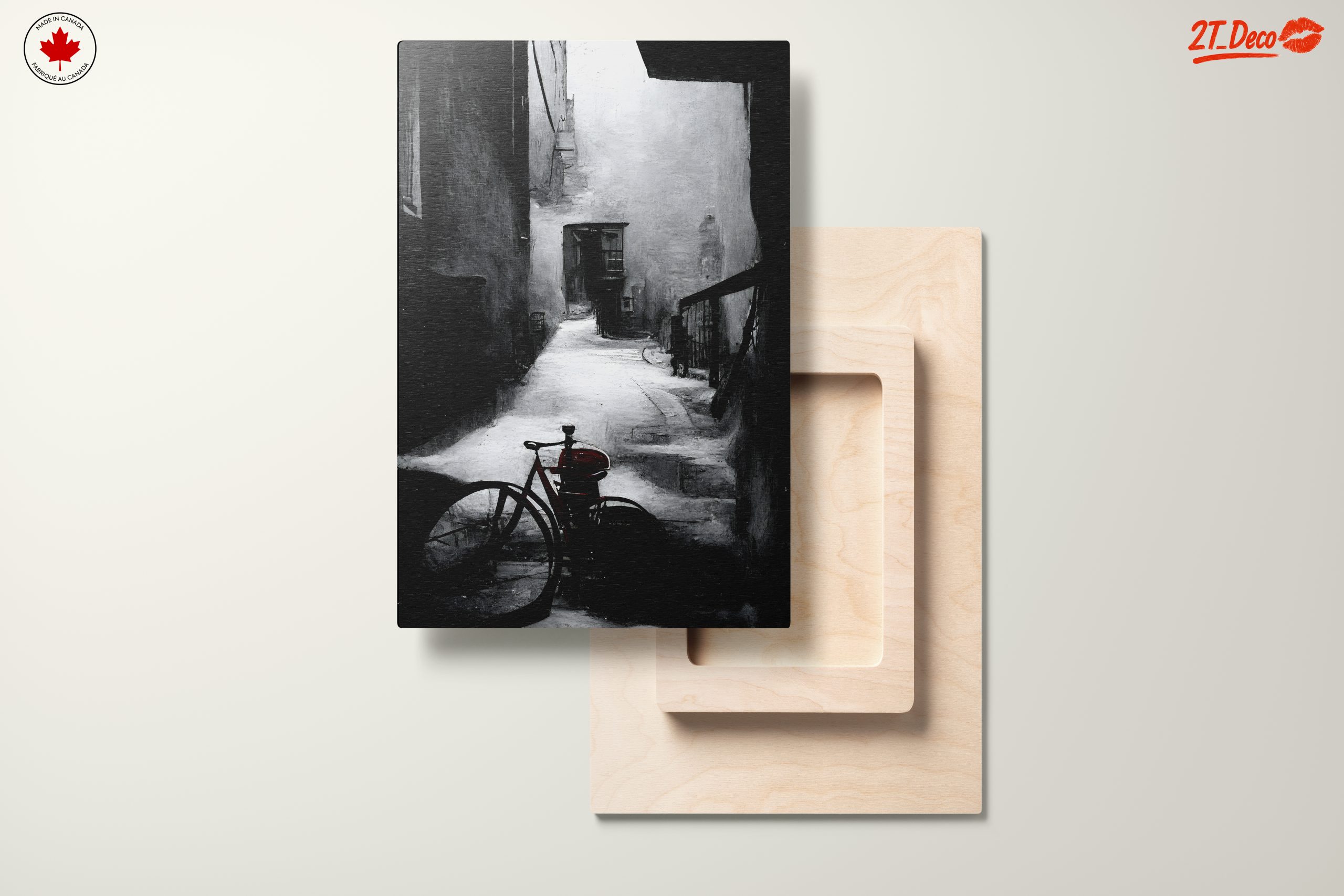 Black and White Urban Alley with Red Bicycle - Image 11