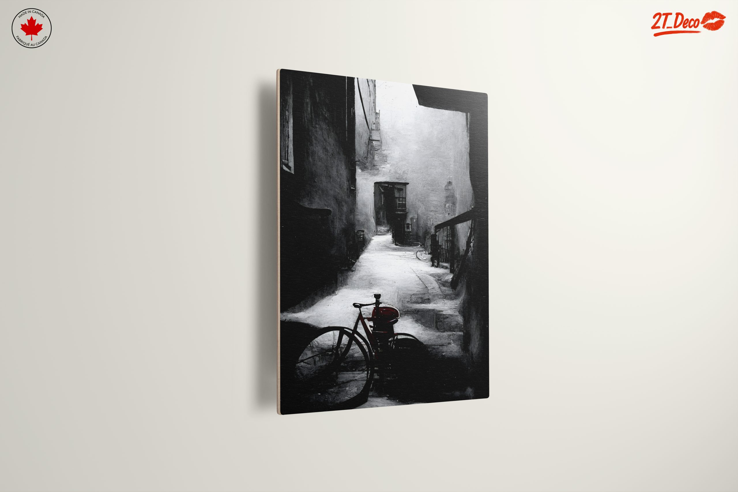 Black and White Urban Alley with Red Bicycle - Image 13