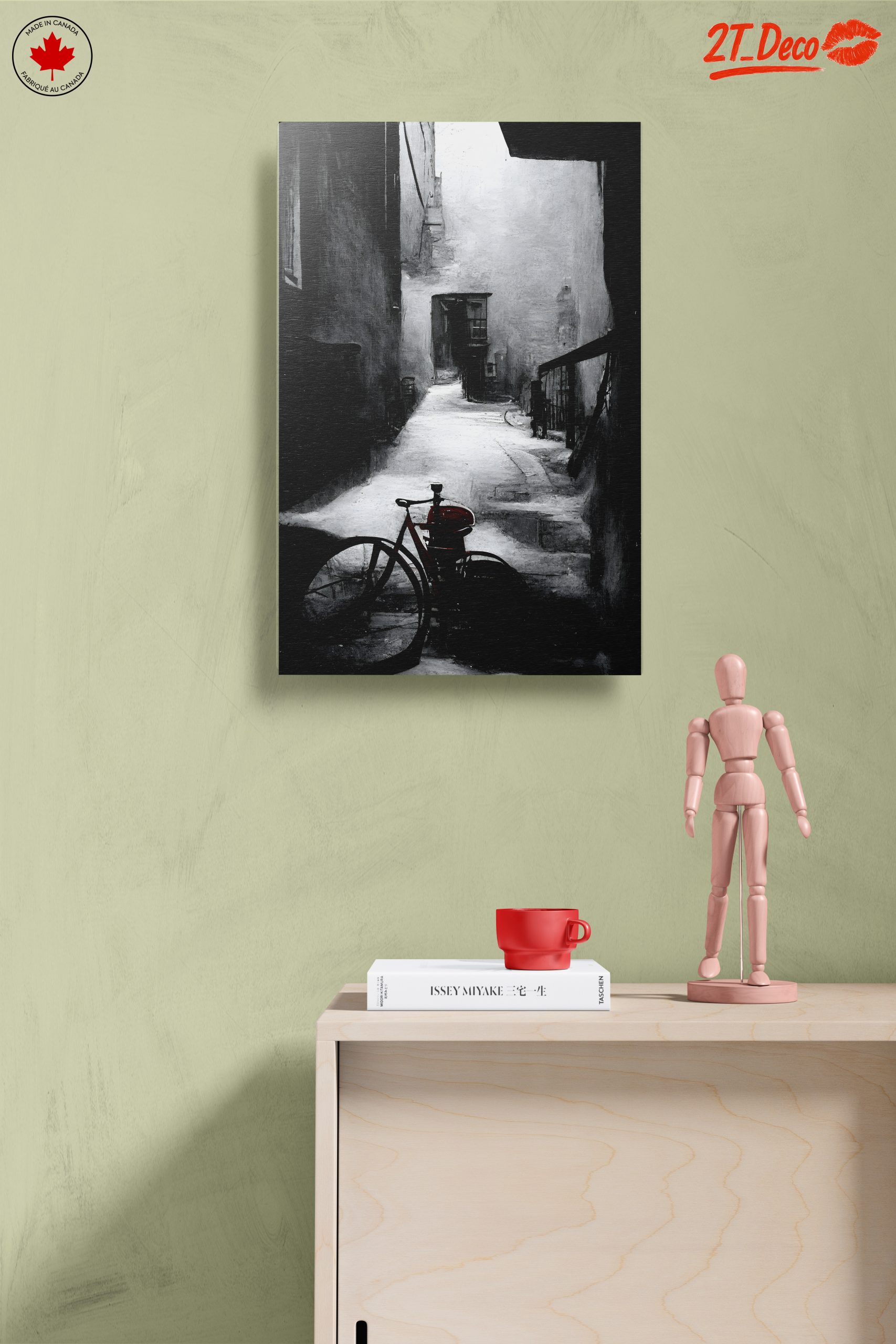Black and White Urban Alley with Red Bicycle - Image 14