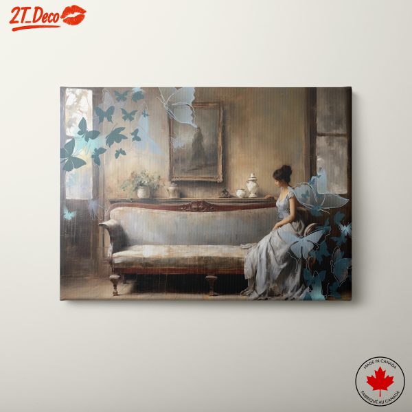 Serene Interior with Butterflies and Woman