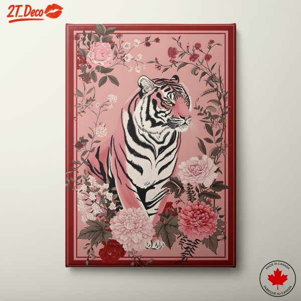 Stylized Tiger Among Floral Elements