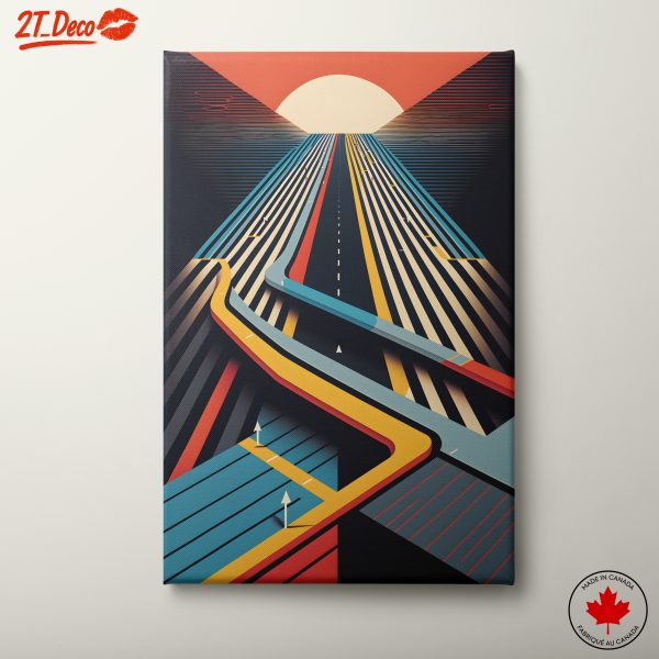 Stylized Highway Landscape at Sunset