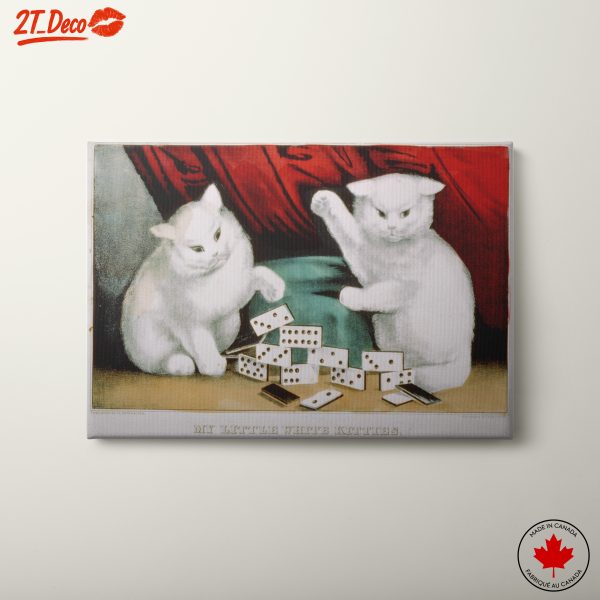 Charming White Kittens Playing with Dominoes