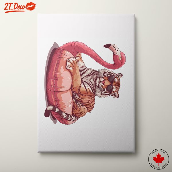 Playful Tiger and Flamingo Illustration