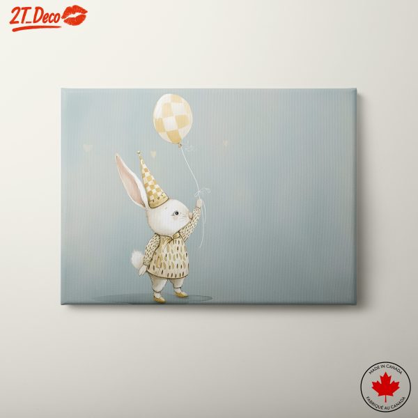 Charming Rabbit with Balloon in Party Hat