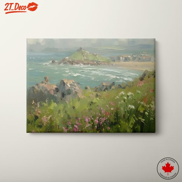 Serene Coastal Landscape with Flowers
