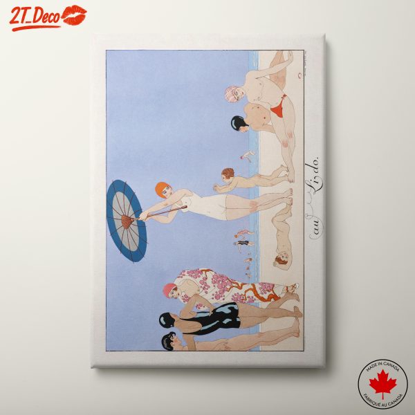 Vintage Beach Scene with Swimmers