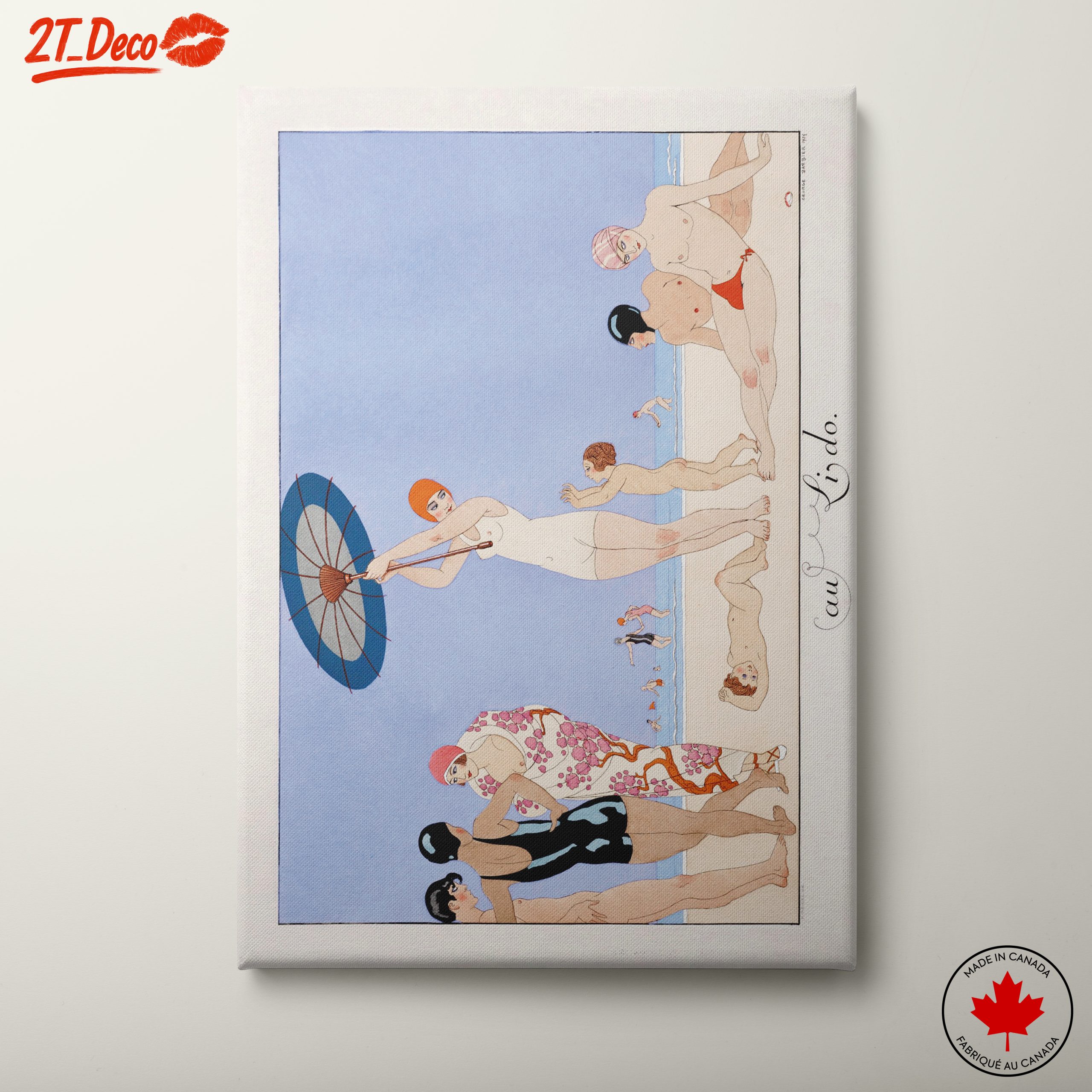 Vintage Beach Scene with Swimmers