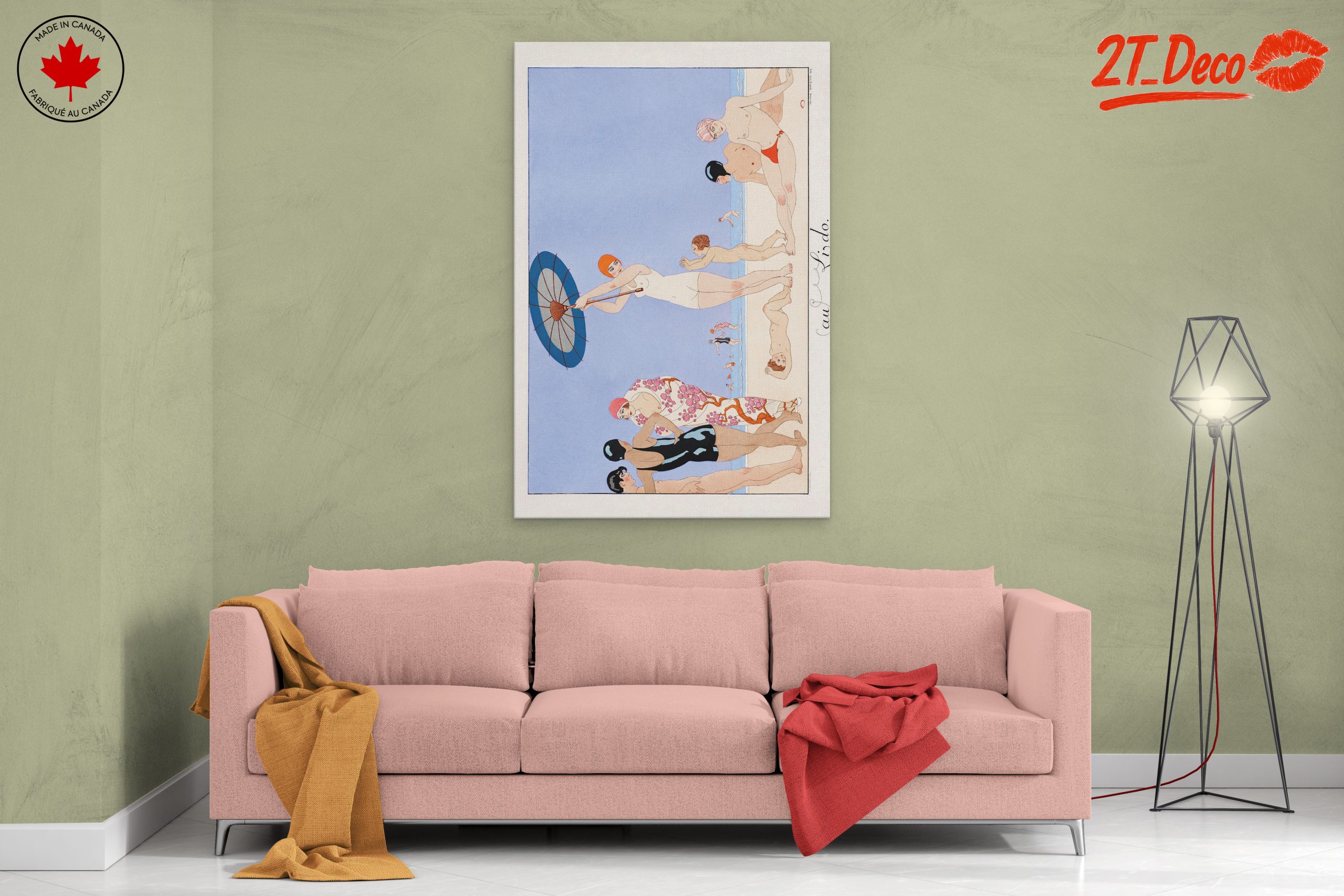 Vintage Beach Scene with Swimmers - Image 2