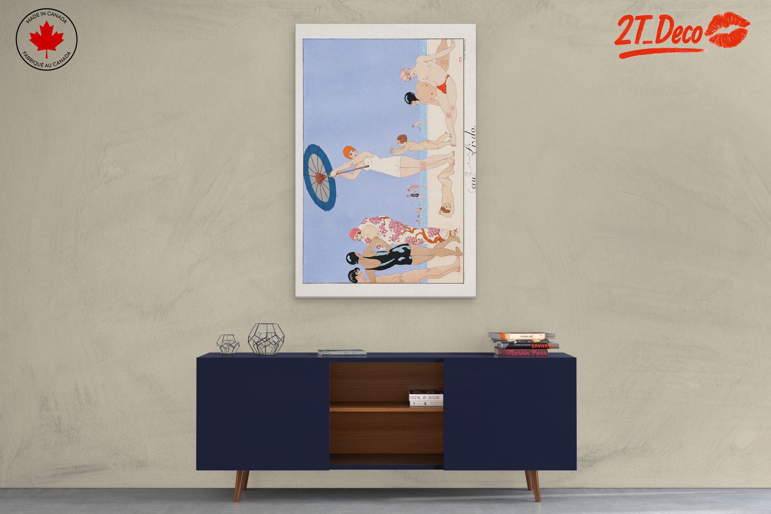 Vintage Beach Scene with Swimmers - Image 3
