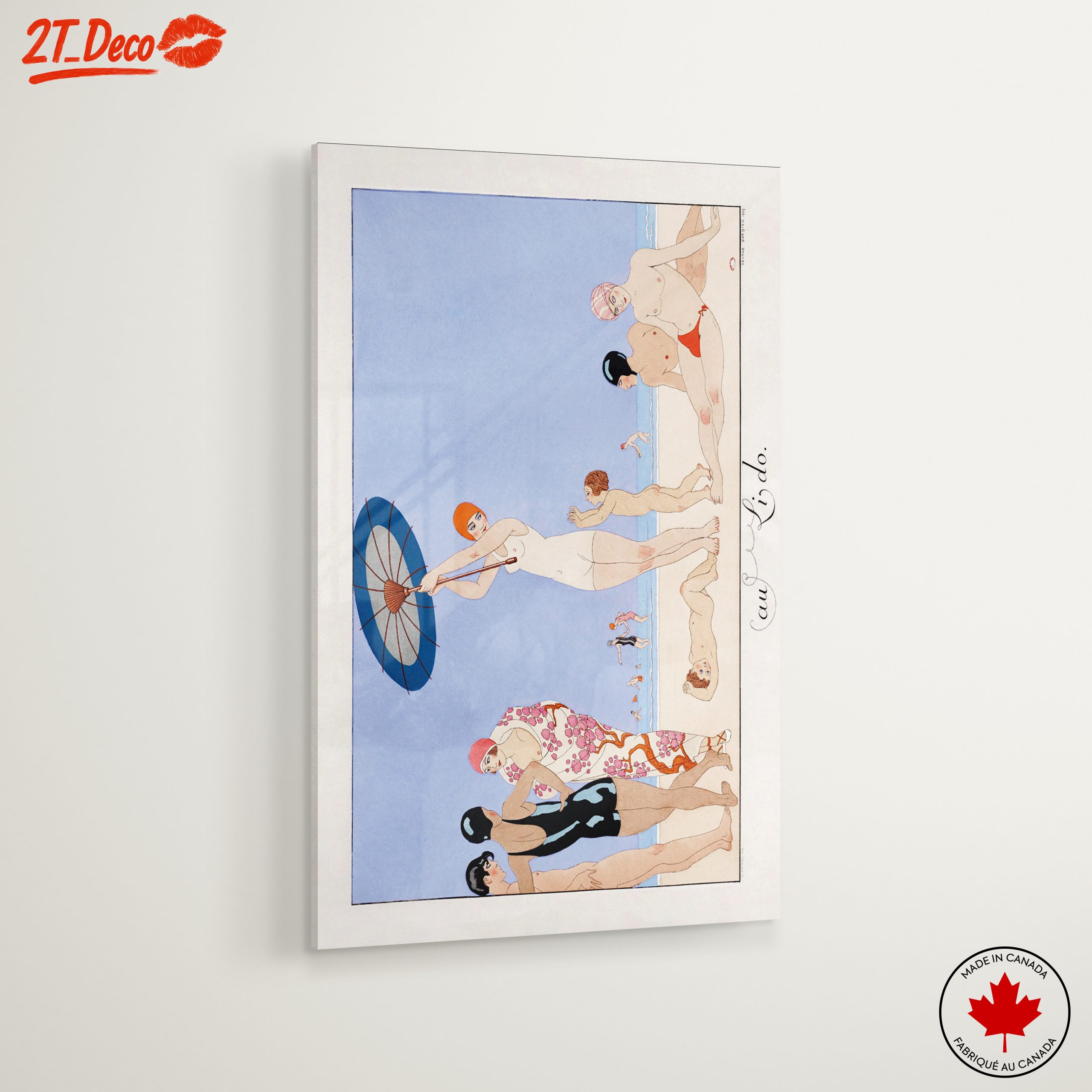 Vintage Beach Scene with Swimmers - Image 6