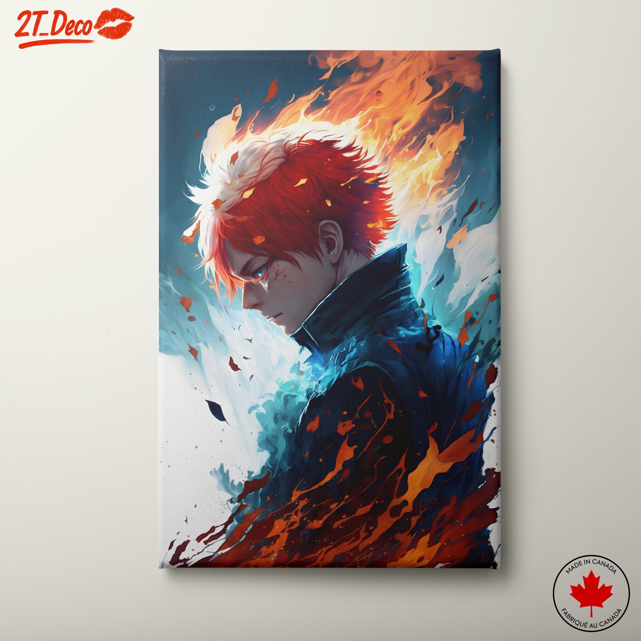 Dynamic Anime Art Featuring Fire and Ice Characters