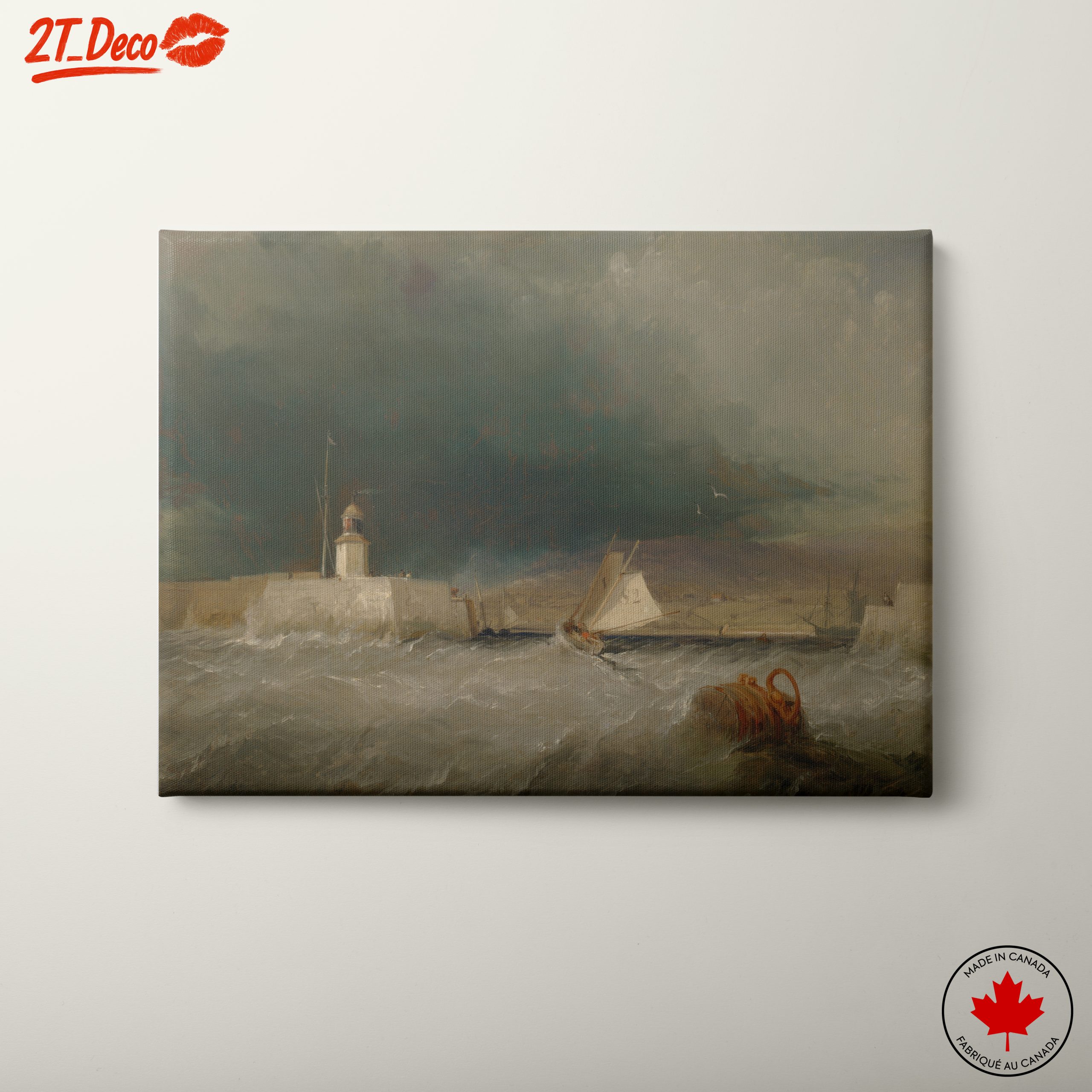 Stormy Marine Scene with Lighthouse and Sailboats