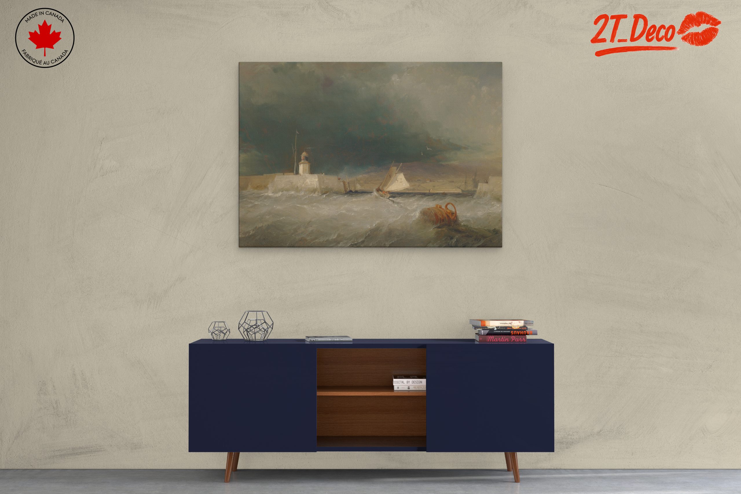 Stormy Marine Scene with Lighthouse and Sailboats - Image 3