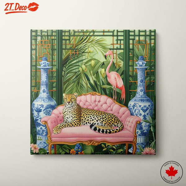 Leopard and Flamingo in Vibrant Urban Setting