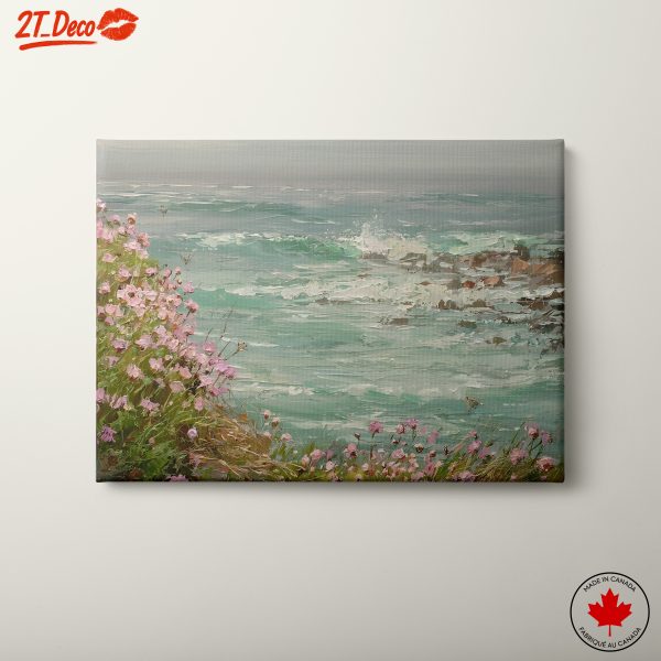 Serene Abstract Coastal Landscape with Flowers