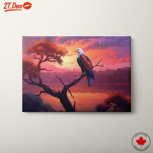 Majestic Eagle Over Serene Sunset Landscape