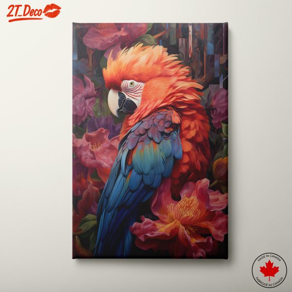 Vibrant Macaw Amidst Floral Background