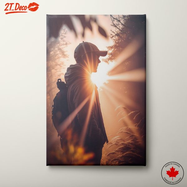 Silhouette of a Hiker in a Mystic Forest