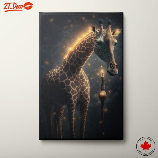Artistic Giraffe Illustration with Cosmic Background