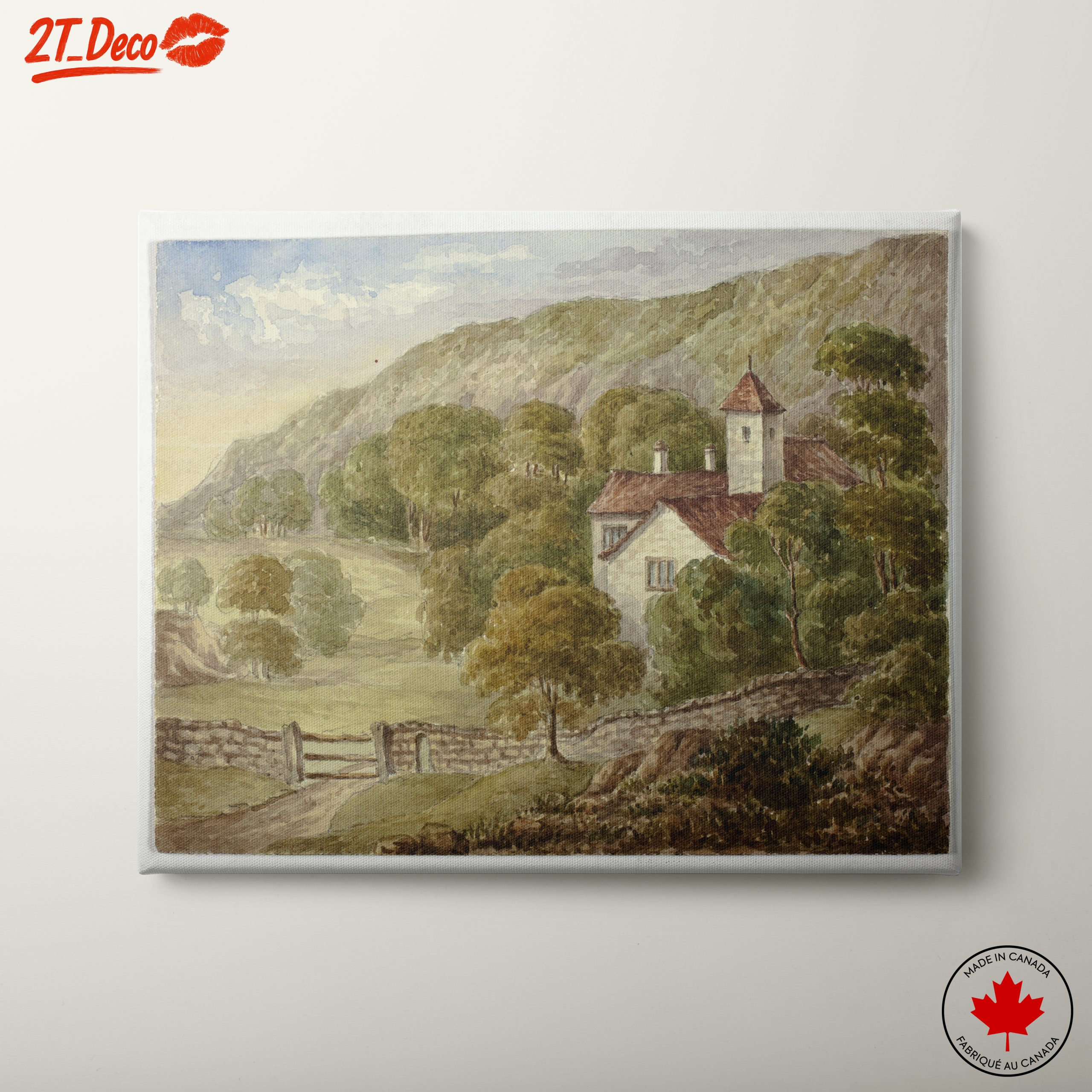 Serene Landscape with House and Mountains