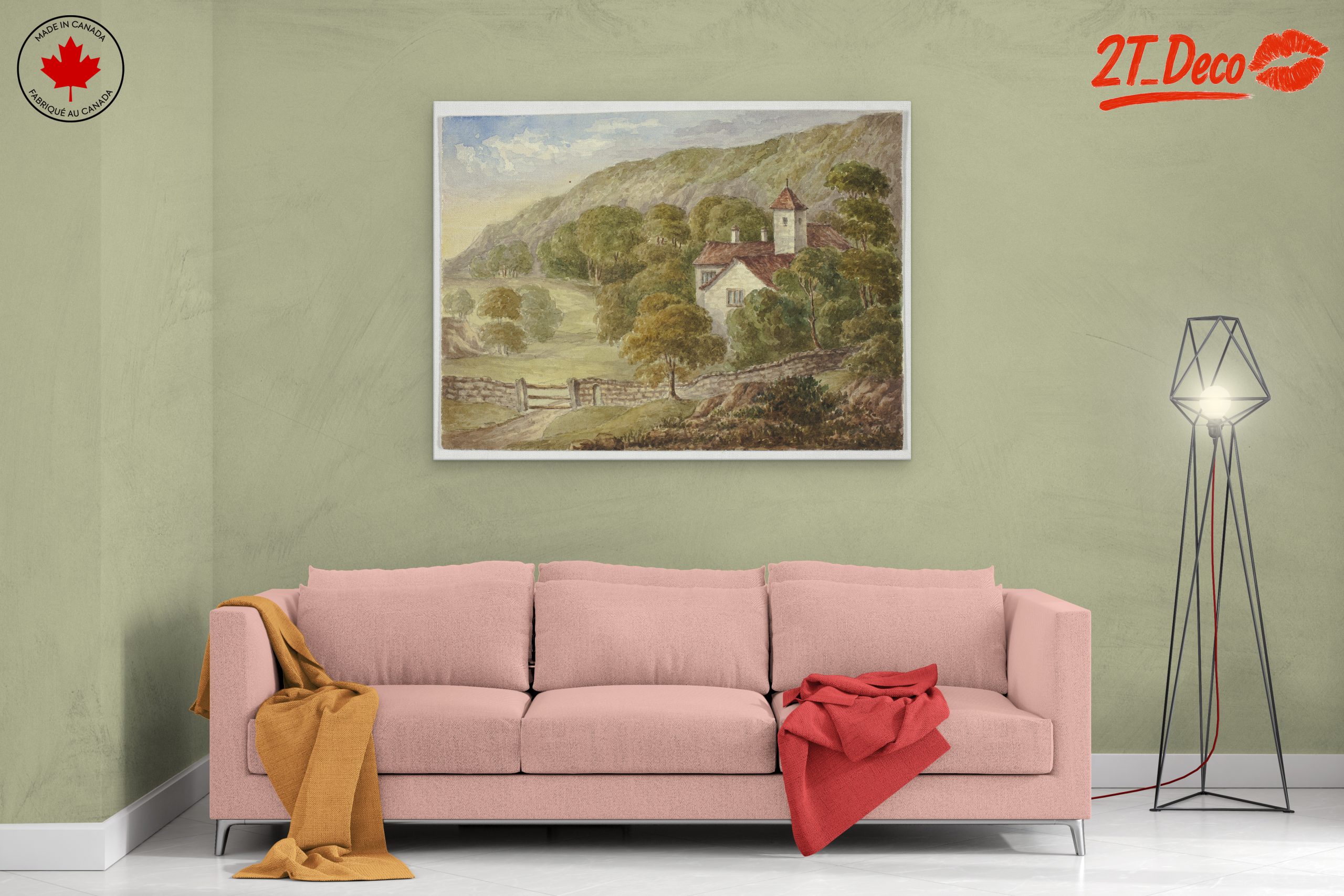 Serene Landscape with House and Mountains - Image 2