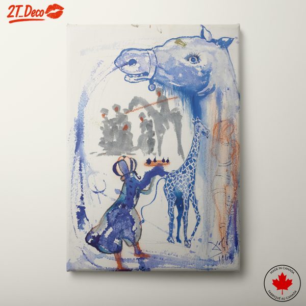 Abstract Cultural Scene with Giraffe and Figures