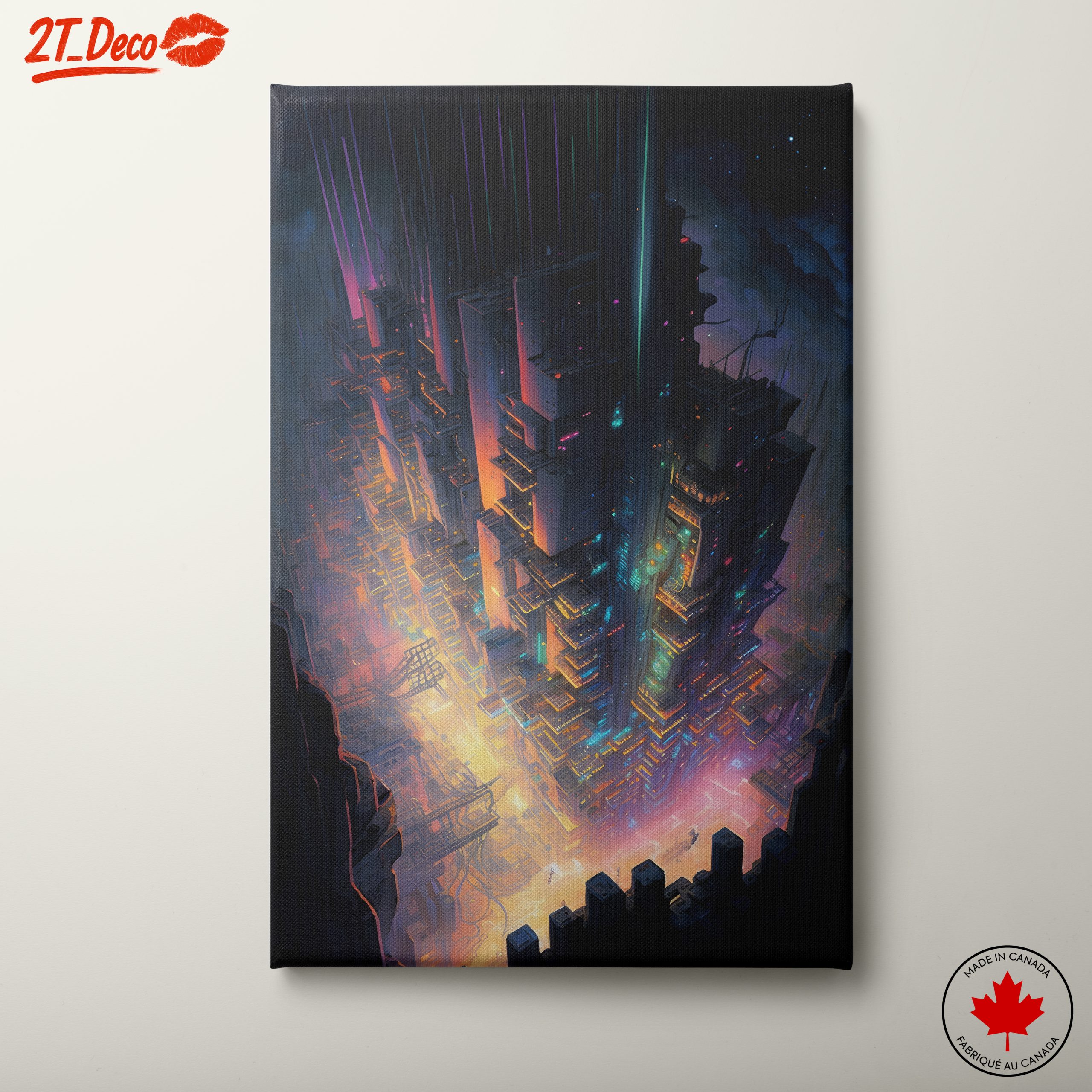 Futuristic Cityscape with Neon Lights and Structures