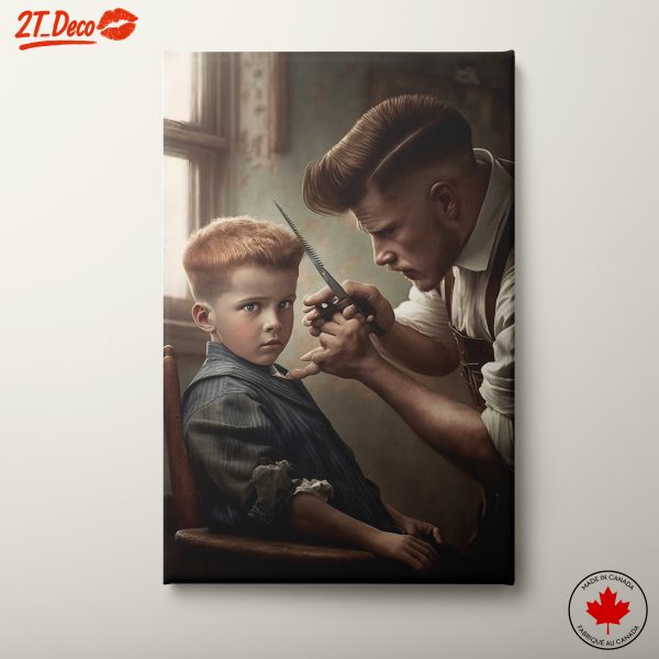 Vintage Barber Scene with Young Boy