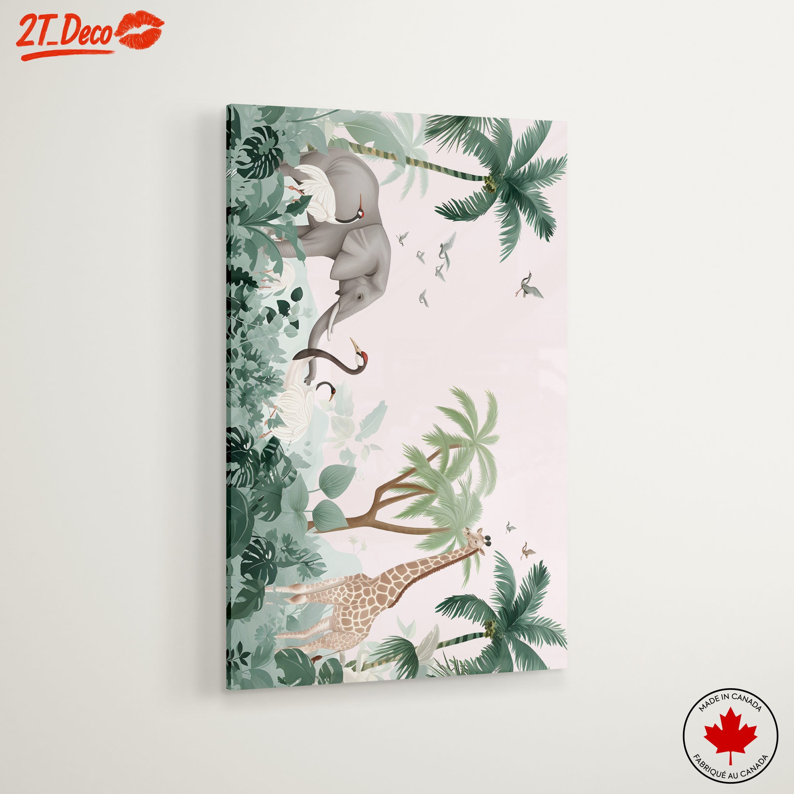 Tropical Whimsical Animal Art with Elephant and Giraffe - Image 6