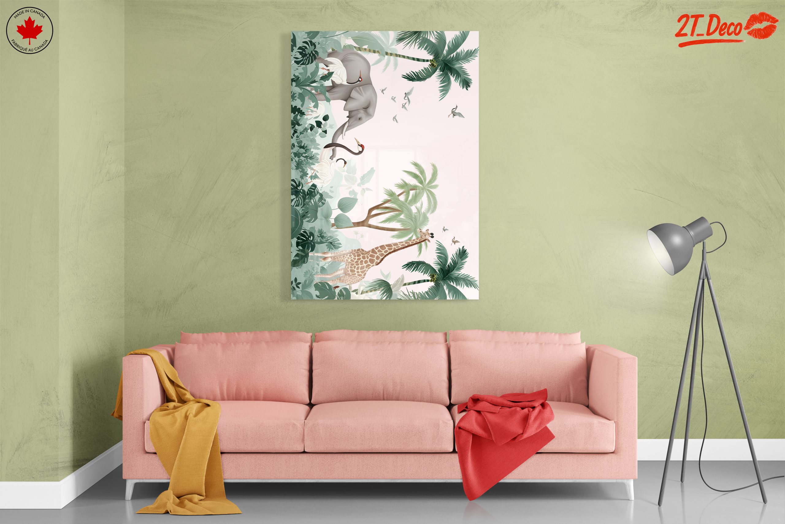 Tropical Whimsical Animal Art with Elephant and Giraffe - Image 7