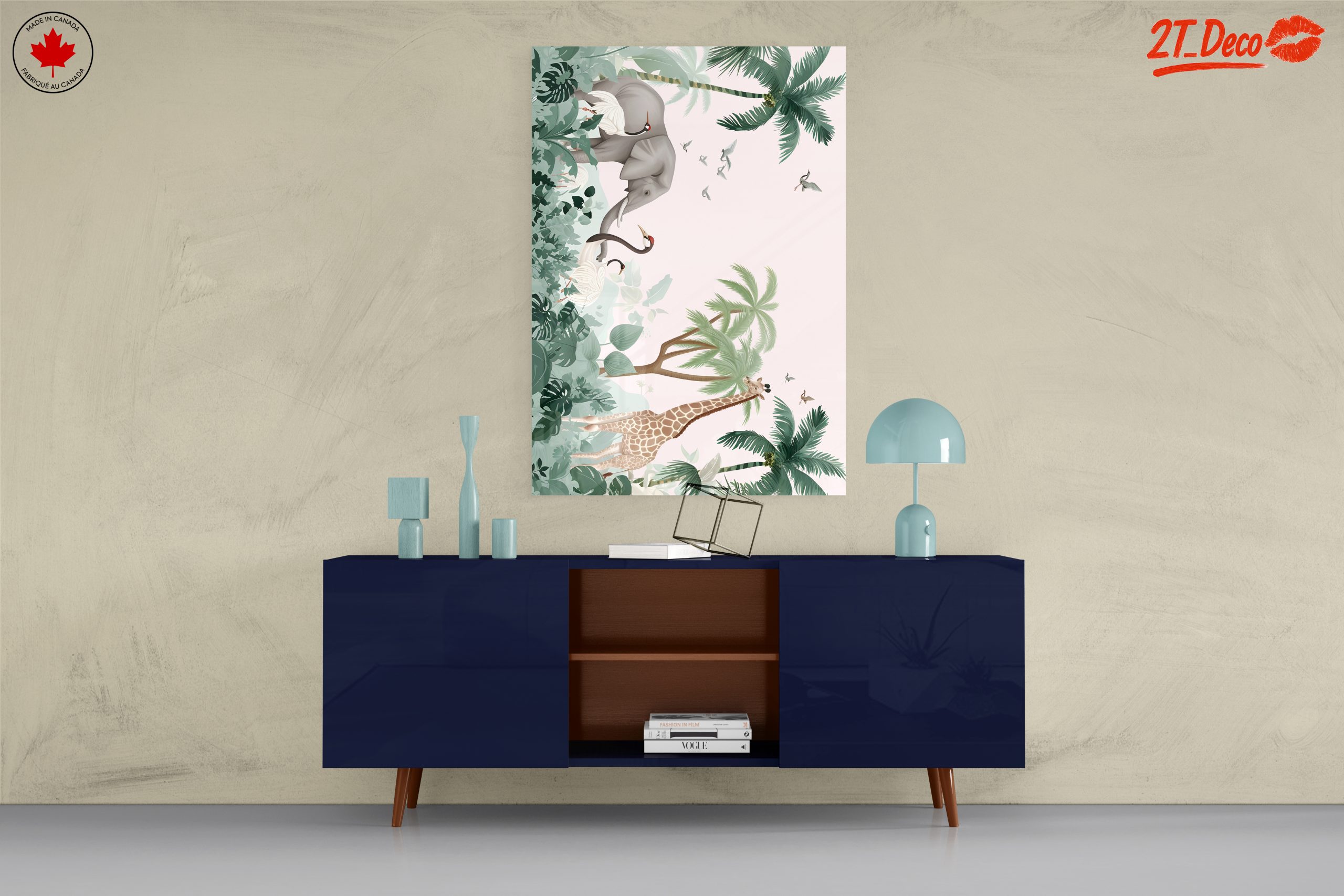 Tropical Whimsical Animal Art with Elephant and Giraffe - Image 8