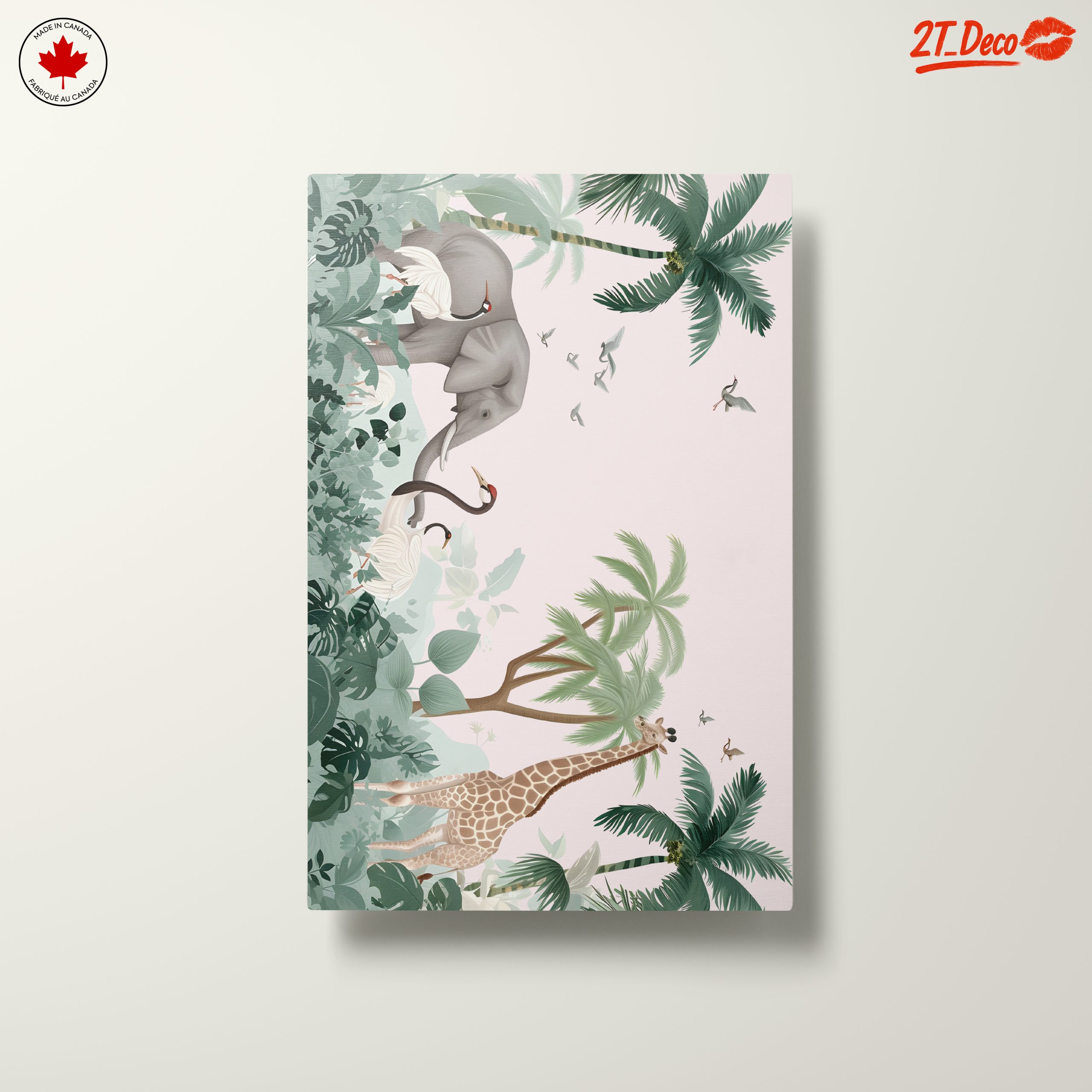 Tropical Whimsical Animal Art with Elephant and Giraffe - Image 10