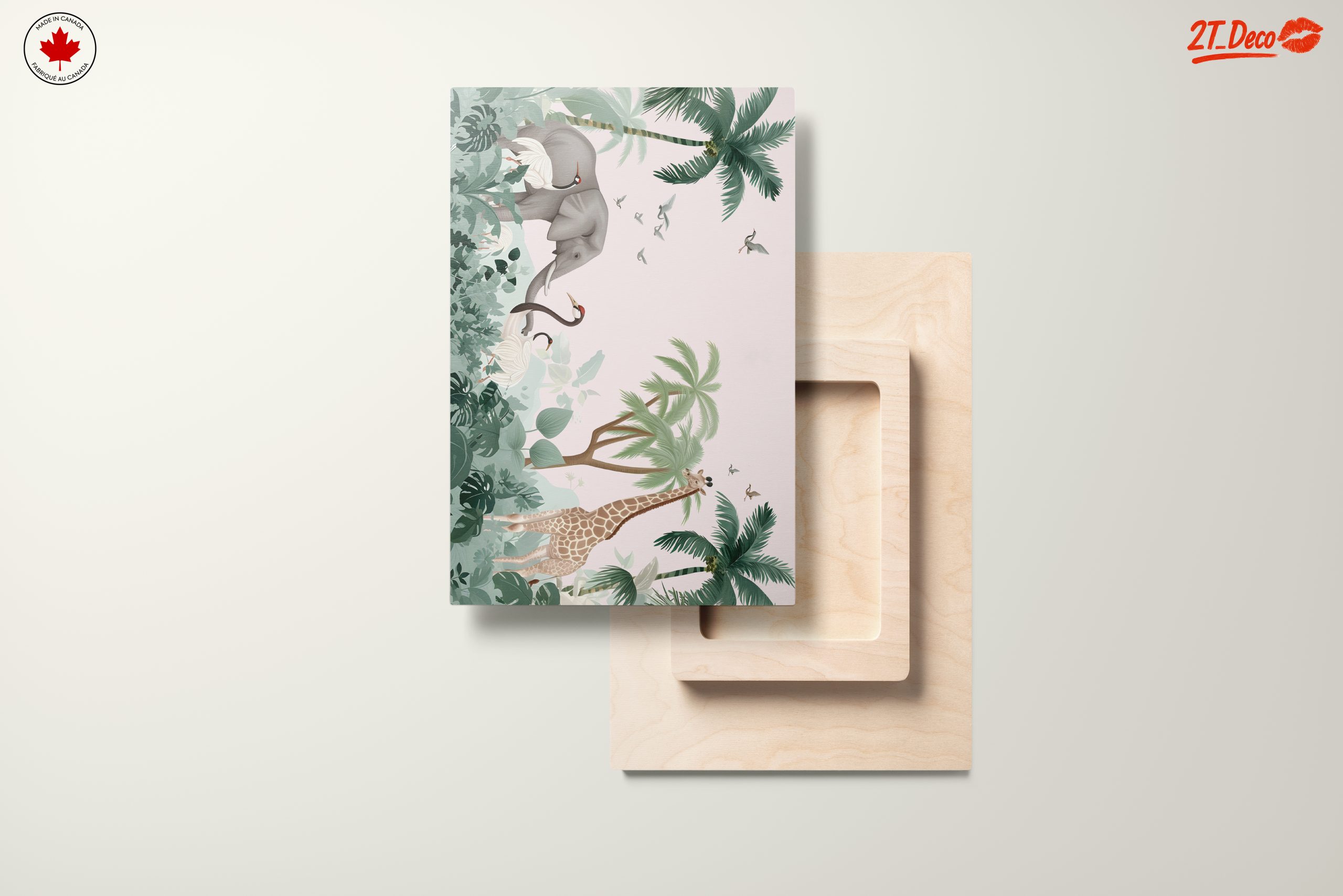 Tropical Whimsical Animal Art with Elephant and Giraffe - Image 11
