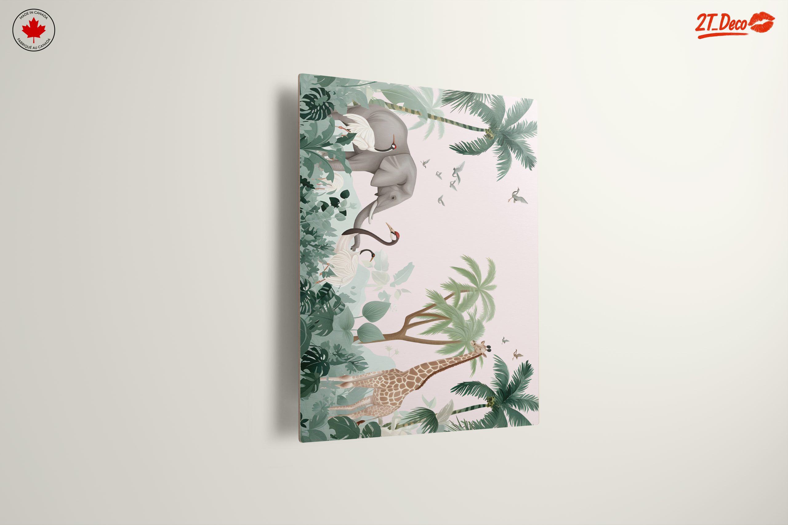 Tropical Whimsical Animal Art with Elephant and Giraffe - Image 13