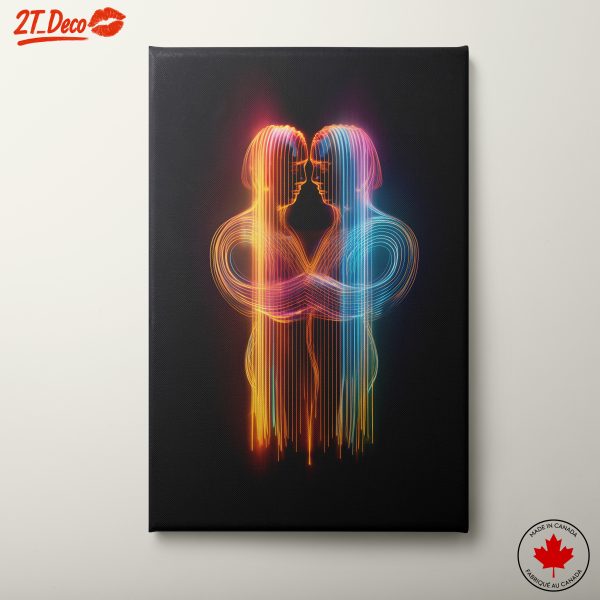 Dynamic Couple Embrace in Neon Art