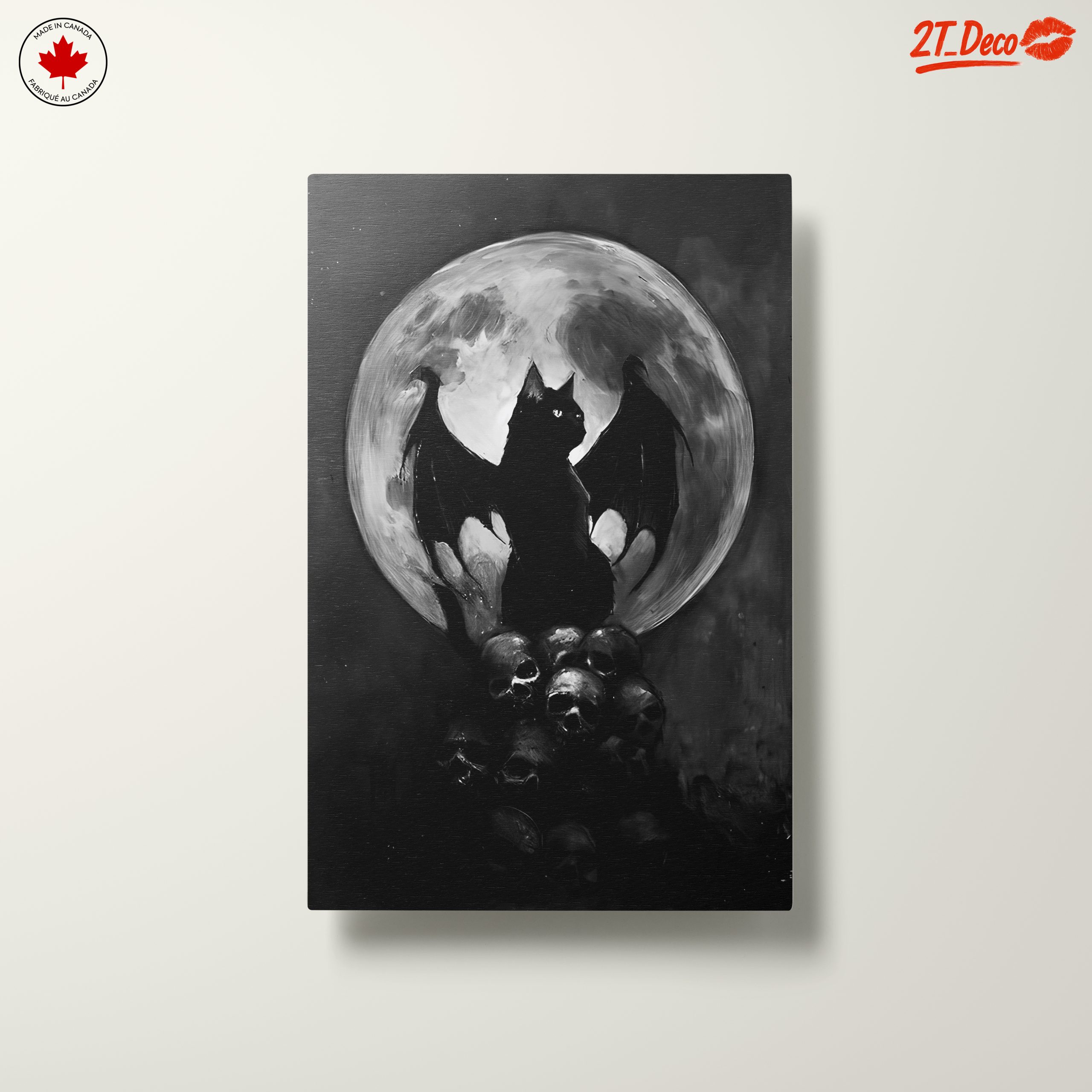 Whimsical Bat-Cat Artwork with Full Moon - Image 10