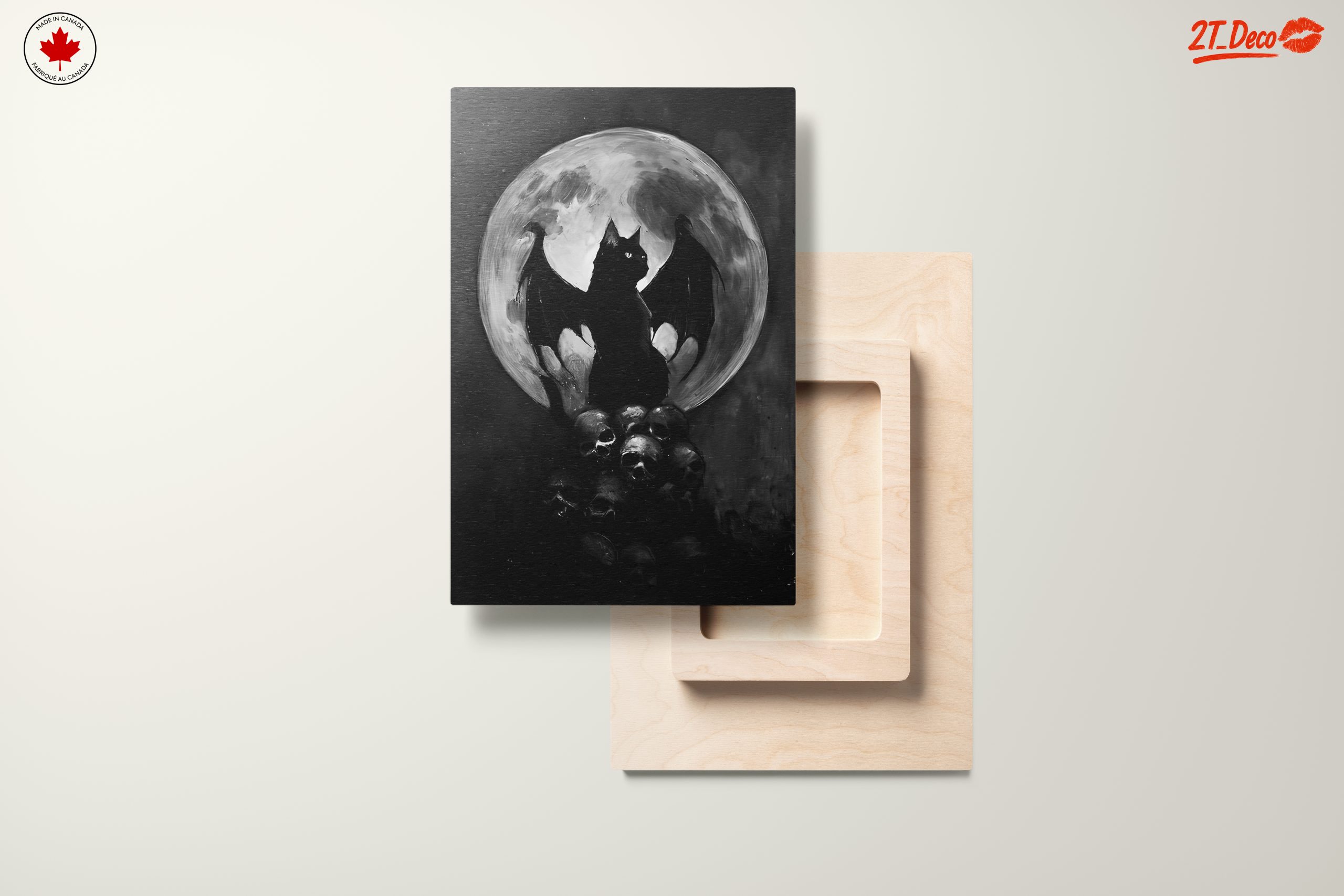 Whimsical Bat-Cat Artwork with Full Moon - Image 11
